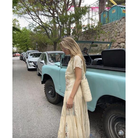 Zara Embroidered Dress Limited Edition Vanilla Beige Yellow Large 7521/059 - Picture 3 of 11